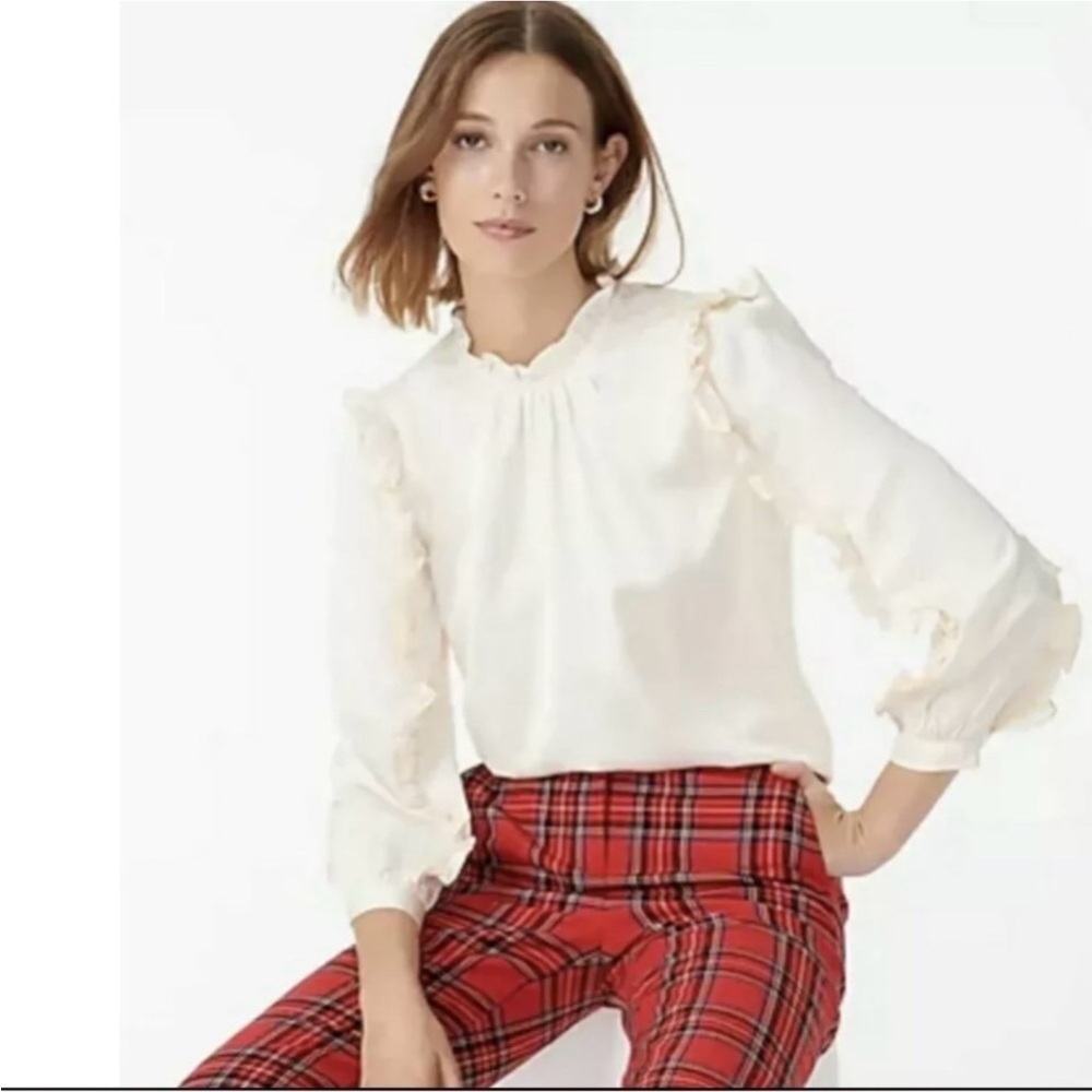 J. Crew Ruffle Sleeve top in satin crepe Cream color Size Small